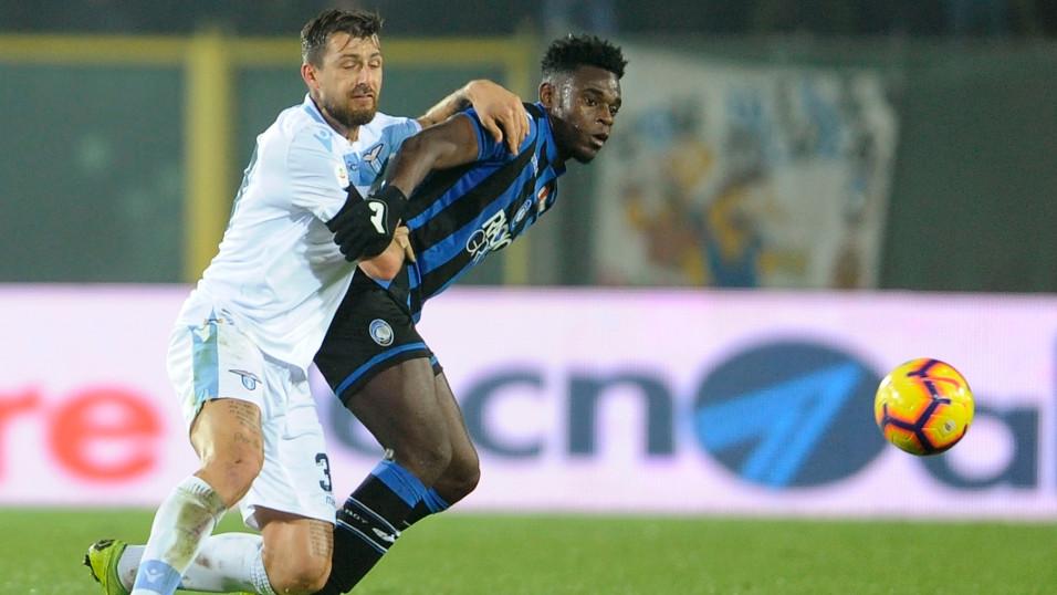 Lazio defender Francesco Acerbi and Atalanta striker Duvan Zapata