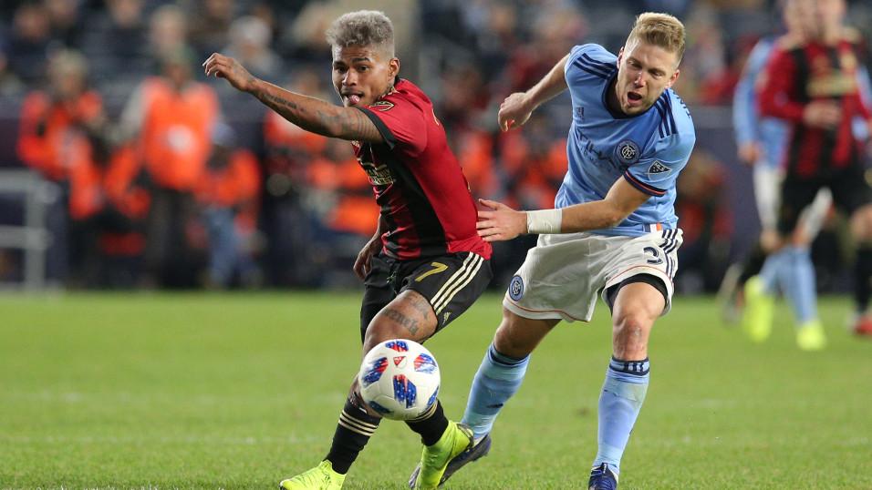 Atlanta United forward Josef Martinez and New York City FC defender Anton Tinnerholm