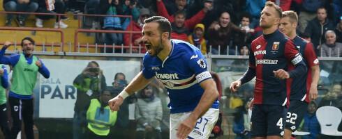 Sampdoria forward Fabio Quagliarella celebrates against Genoa