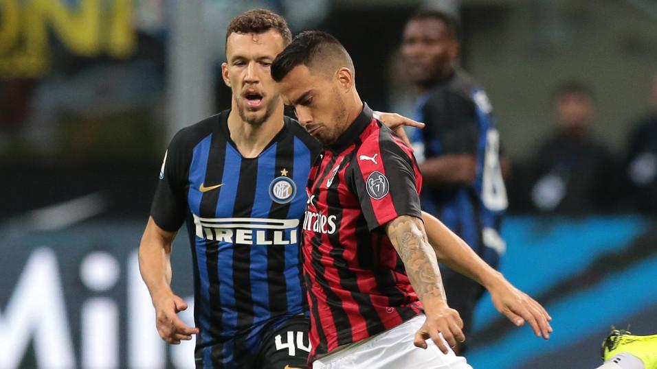 Milan winger Suso and Inter winger Ivan Perisic