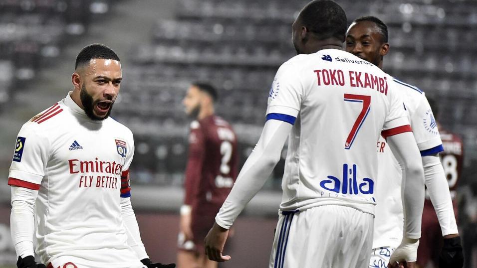 Lyon and Netherlands striker Memphis Depay and Cameroon and Lyon striker Karl Toko Ekambi