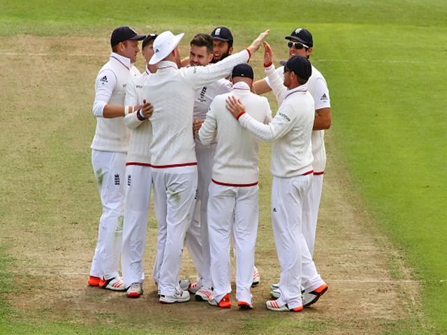 England celebrate another Jimmy Anderson wicket