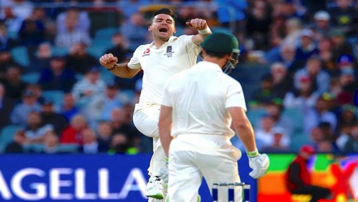 James Anderson celebrates the early wicket that gave England hope
