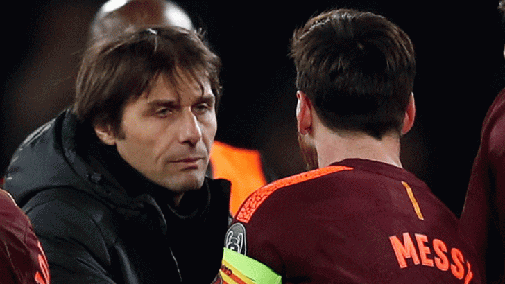 Antonio Conte shakes Lionel Messi's hand