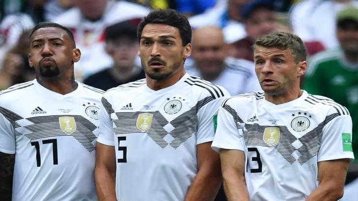 Germany's Jérome Boateng, Mats Hummels and Thomas Müller (left to right)
