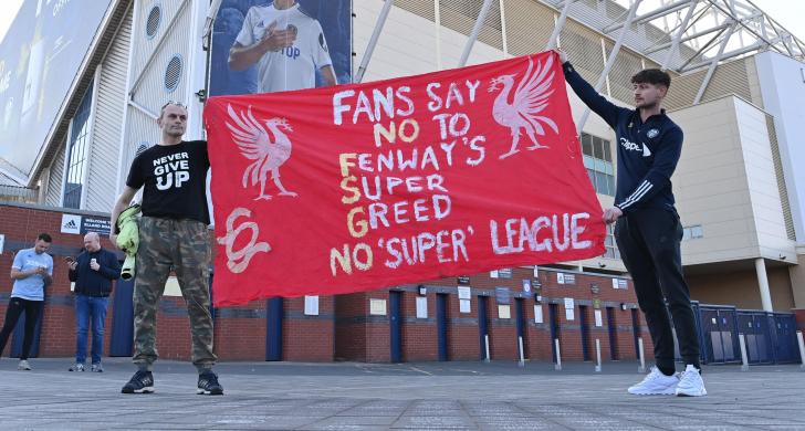 Fans protesting against the European Super League
