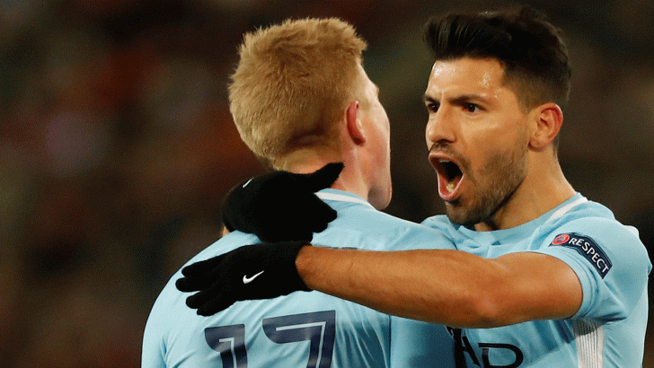 Manchester City's Kevin De Bruyne and Sergio Aguero - Champions League