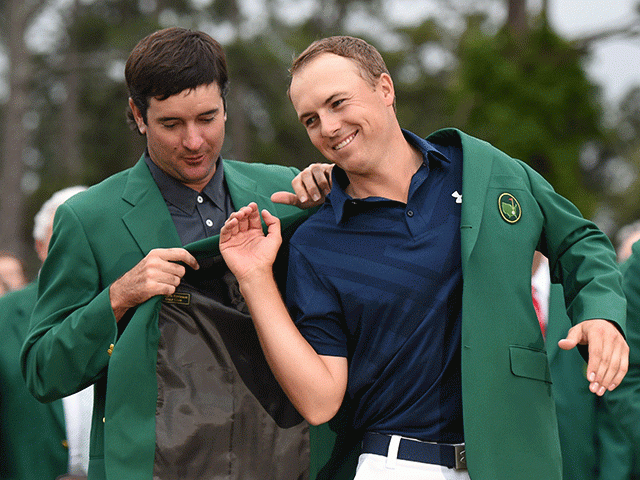 Bubba Watson gives Jordan Spieth the green jacket last time out, will we see this scene in reverse next year?