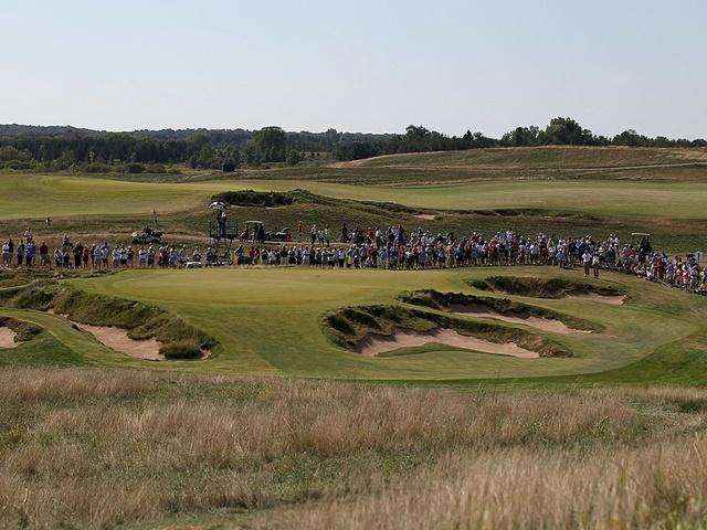 Bunkers surround the 9th green at Erin Hills, home of this year's US Open