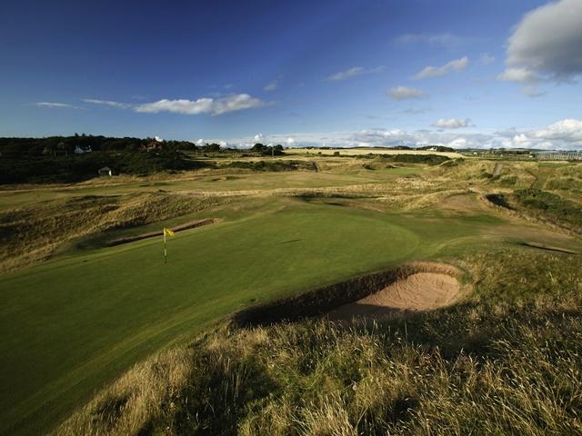 The iconic Par 3 8th hole at Royal Troon - known as the Postage Stamp