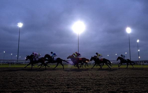 Dean Ivory's Stake Acclaim runs under the floodlights at Kempton