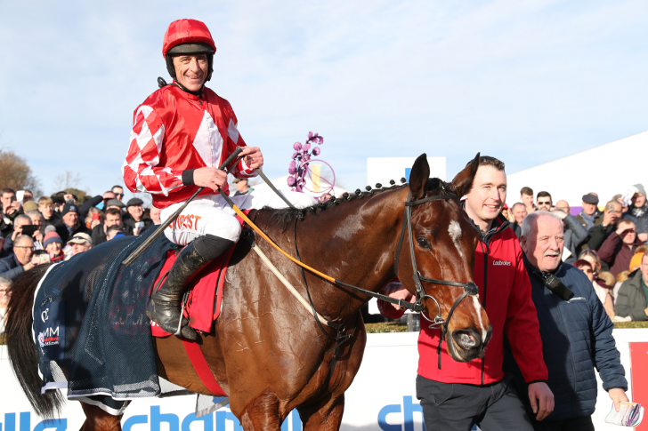 Mighty Potter and Davy Russel lead in after winning at Leopardstown.