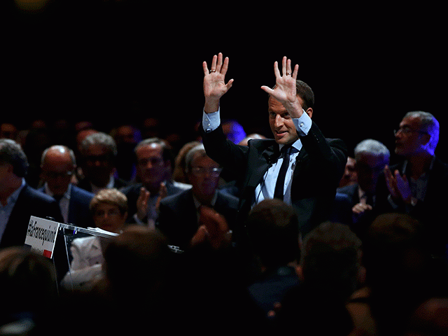 Macron (waving) is favourite to be France's next president