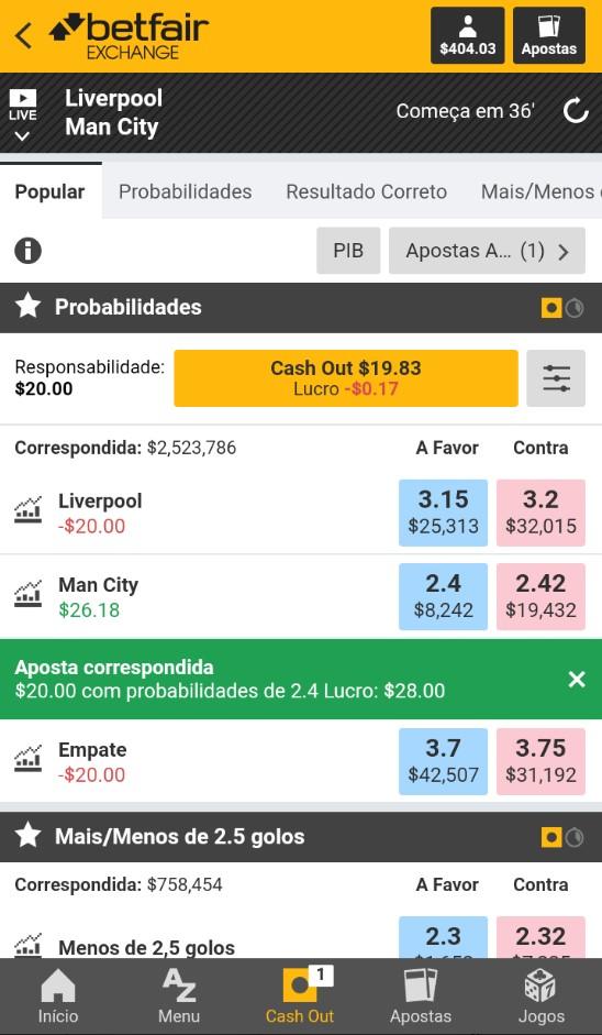 Vantagens no Cash Out da Betfair