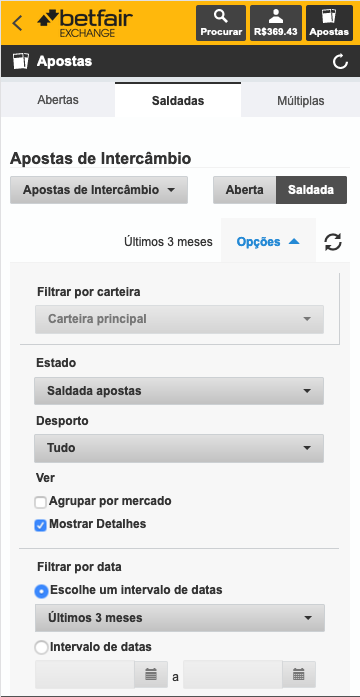 Como ver o histórico de apostas no site da Betfair?