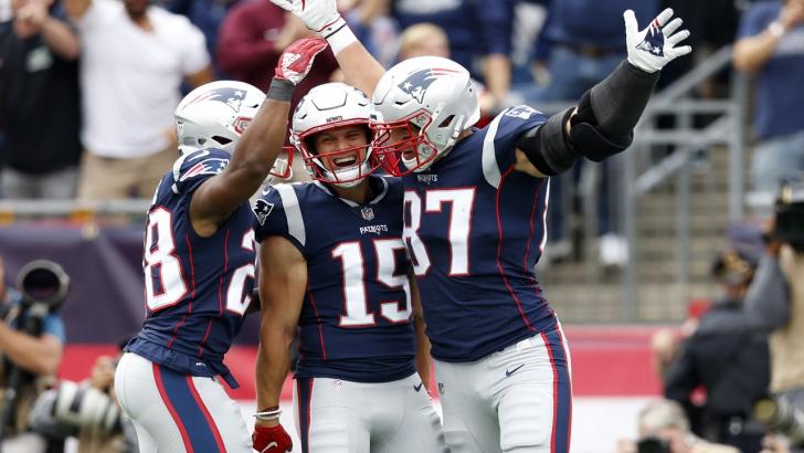 New England Patriots Players celebrating a touchdown